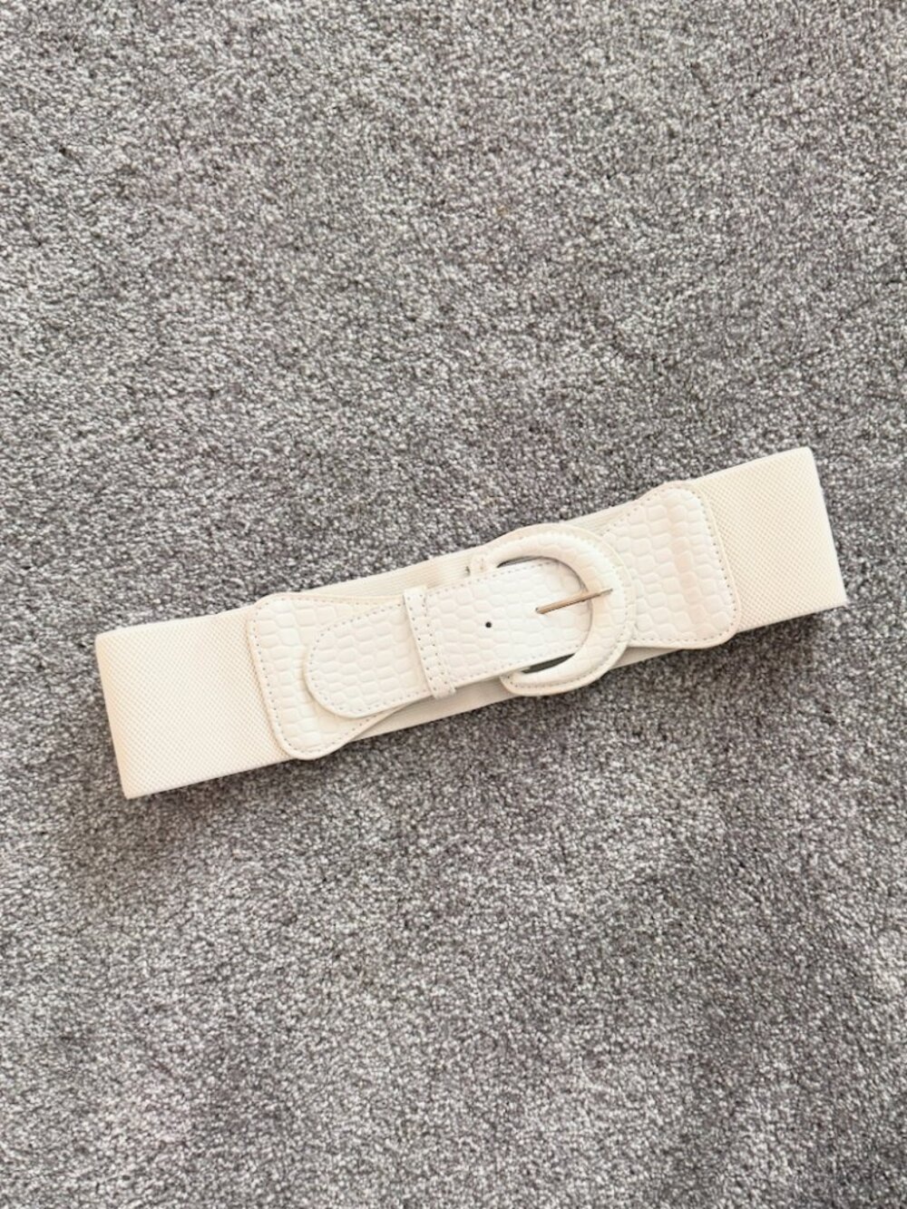 Ivory Stretch Waist Belt Faux Croc Statement Buckle Wide Elastic Cinch Belt